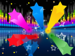 Image showing Stars Soundwaves Background Shows Colorful And Music\r