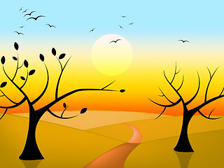 Image showing Trees Sun Indicates Birds In Flight And Branch