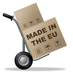 Image showing Made In Eu Means Shipping Box And Cardboard