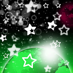 Image showing Green Planet Background Shows Stars And Celestial Bodies\r