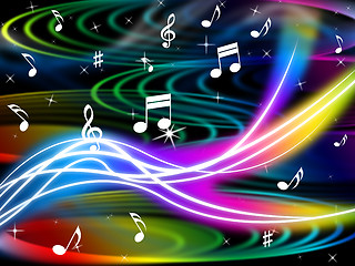 Image showing Music Swirls Background Shows Flourescent Musical And Tune\r