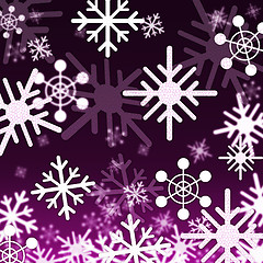 Image showing Purple Snowflakes Background Shows Snowing Winter And Seasons\r