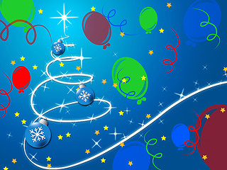 Image showing Blue Christmas Tree Background Shows December Holidays And Ballo