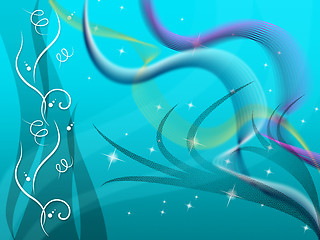 Image showing Blue Floral Background Shows Curves Plants And Stars\r