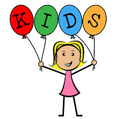 Image showing Kids Balloons Means Young Woman And Youngsters