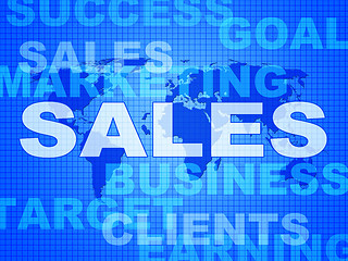 Image showing Sales Words Represents Corporation Sell And Promotion