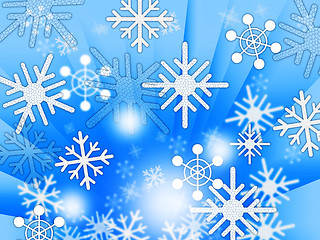 Image showing Blue Snowflakes Background Shows Weather Freezing And Winter\r