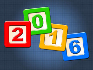 Image showing Twenty Sixteen Blocks Indicates Happy New Year And Kids