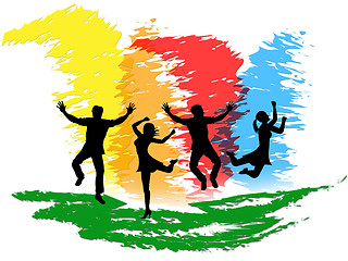 Image showing Jumping People Indicates Colorful Active And Happiness