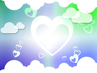 Image showing Hearts And Clouds Background Shows Passion  Love And Romance\r