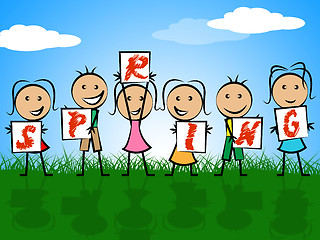 Image showing Spring Kids Represents Seasons Toddlers And Childhood