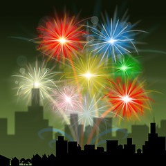 Image showing Fireworks City Indicates Night Sky And Celebration