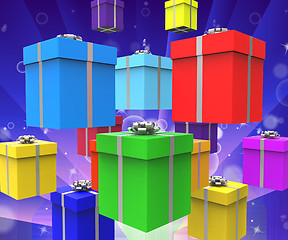 Image showing Celebration Giftboxes Represents Surprise Gifts And Party