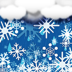 Image showing Blue Snowflakes Background Shows Snow Cloud And Snowing\r