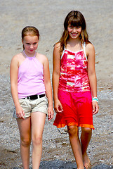 Image showing Two girls walking