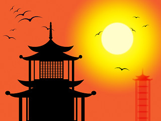 Image showing Pagoda Silhouette Indicates Zen Buddhism And Worship