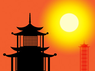 Image showing Silhouette Pagoda Means Profile Worship And Asia