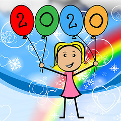 Image showing Balloons Kids Indicates Young Woman And Lassie