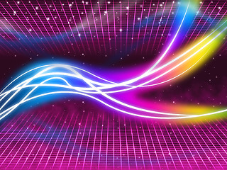 Image showing Purple Swirls Background Shows Colorful Flourescent And Stars\r