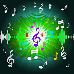 Image showing Green Music Background Shows Shining Discs And Classical\r