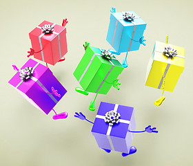 Image showing Celebration Giftboxes Indicates Present Wrapped And Fun