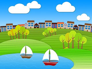 Image showing Sea Landscape Represents Meadow Relaxing And Meadows