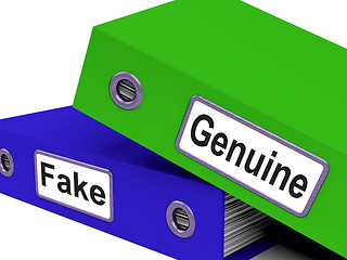 Image showing Genuine Fake Indicates Authentic Guaranteed And True