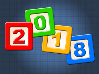 Image showing Twenty Eighteen Blocks Represents Happy New Year And Kids