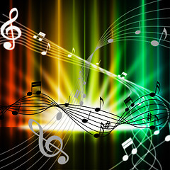 Image showing Multicolored Curtains Background Means Music Instruments And Son