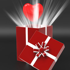 Image showing Giftbox Heart Shows Valentines Day And Affection