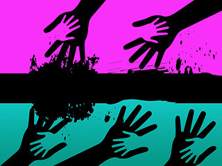 Image showing Hands Background Means Adult Child Connections And Painting\r