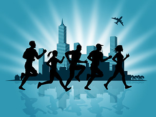 Image showing Jogging City Shows Get Fit And Cityscape