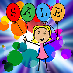 Image showing Sale Balloons Indicates Young Woman And Kids