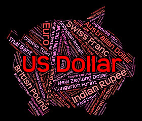 Image showing Us Dollar Shows Exchange Rate And Banknote