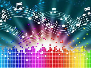 Image showing Rainbow Music Background Means Melody Singing And Soundwaves\r