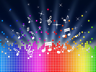 Image showing Rainbow Music Background Shows Harmony Sounddwaves Or Piece\r