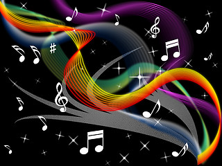 Image showing Music Background Means Melody Instrument And Colorful Waves\r