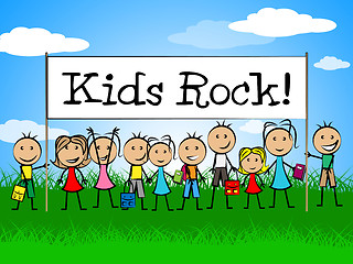 Image showing Kids Rock Banner Shows Free Time And Child