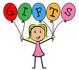 Image showing Gifts Balloons Means Young Woman And Kids