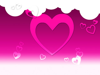 Image showing Hearts And Clouds Background Shows Peaceful Sensation Or Romanti