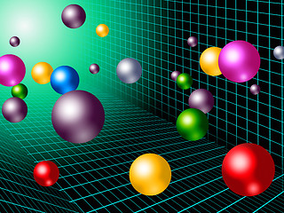 Image showing Colorful Balls Background Shows Rainbow Circles And Grid\r