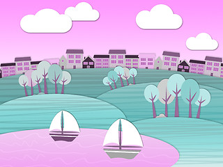 Image showing Sailing Sea Means Country Natural And Meadow