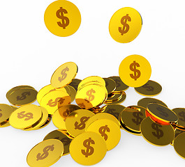 Image showing Dollar Coins Indicates American Dollars And Banking