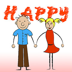 Image showing Happy Couple Shows Joy Romantic And Smiling