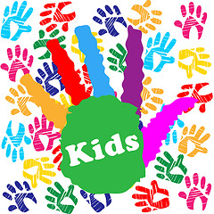 Image showing Kids Handprint Indicates Colourful Children And Human