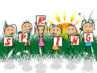 Image showing Spring Kids Represents Springtime Youngsters And Children