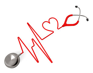 Image showing Heart Stethoscope Indicates Health Check And Affection
