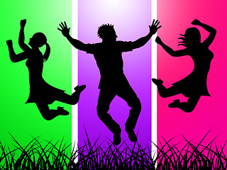 Image showing Excitement Jumping Indicates Green Grass And Excited