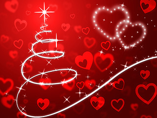 Image showing Red Christmas Tree Background Shows Holidays And Love\r