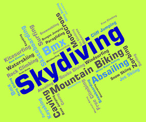 Image showing Skydiving Word Means Free Falling And Parachutes